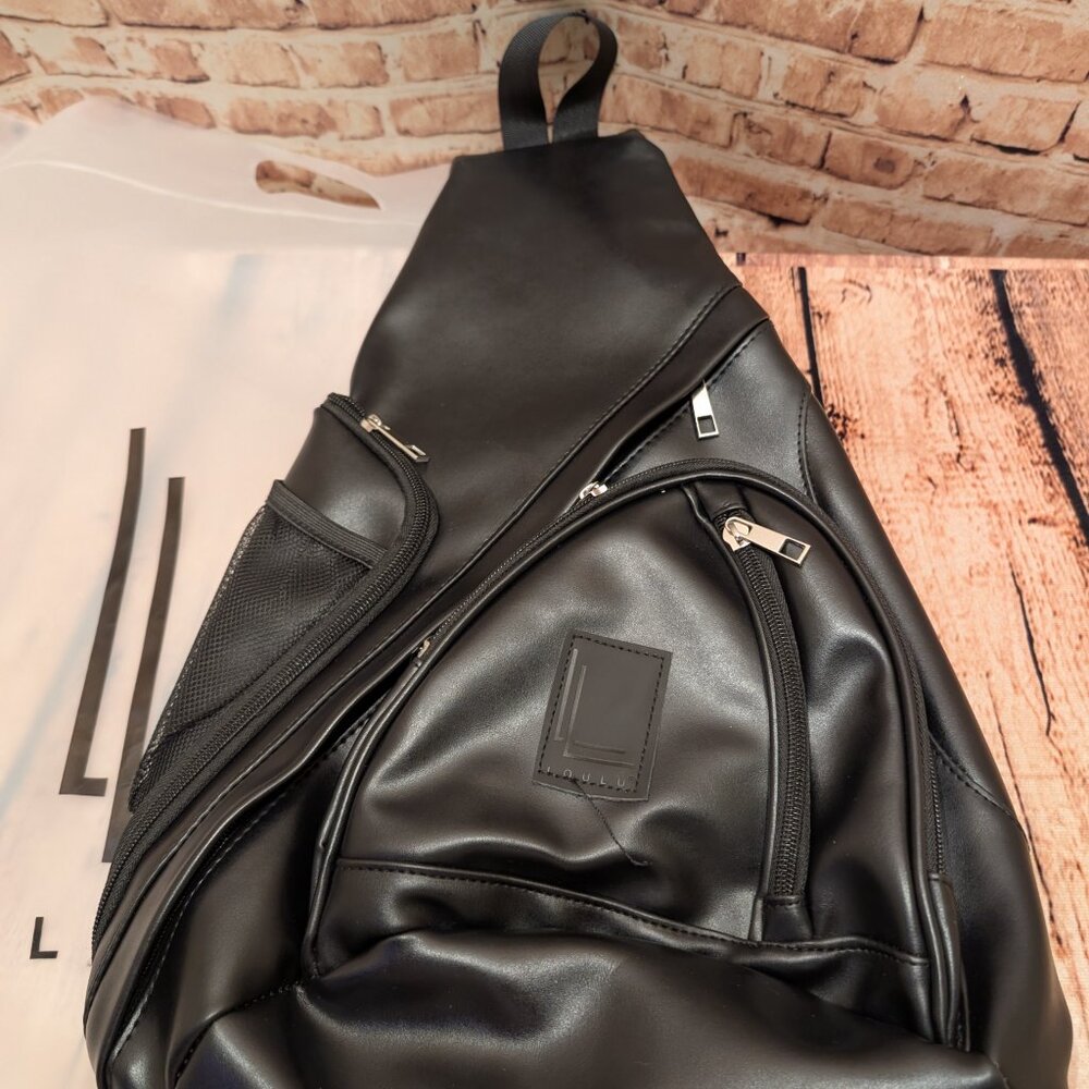 Loulu Black Sling Backpack Faux Leather